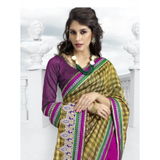 Stylish Checkered Print Sleek Border Saree